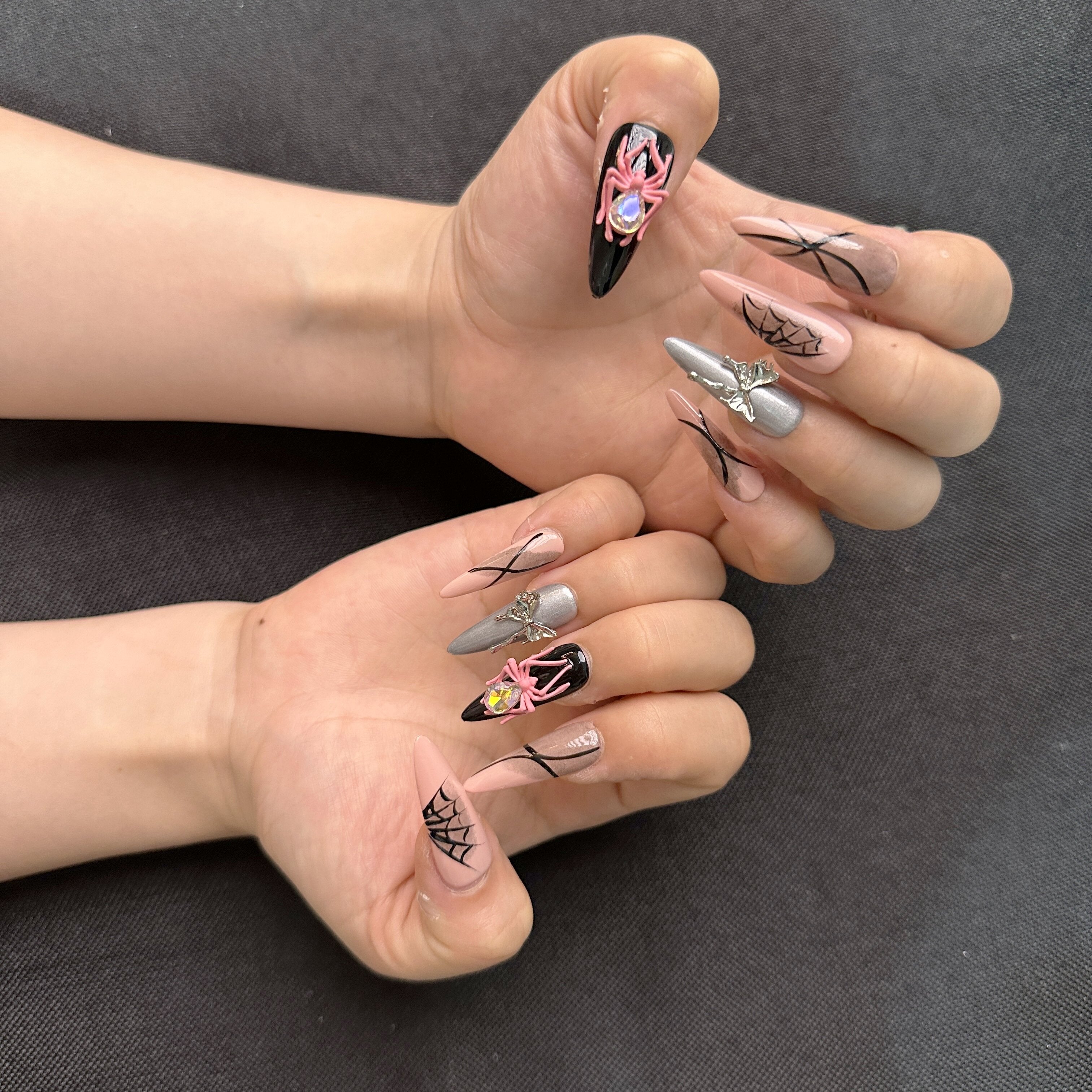 Pink Spider Pess-on Nail