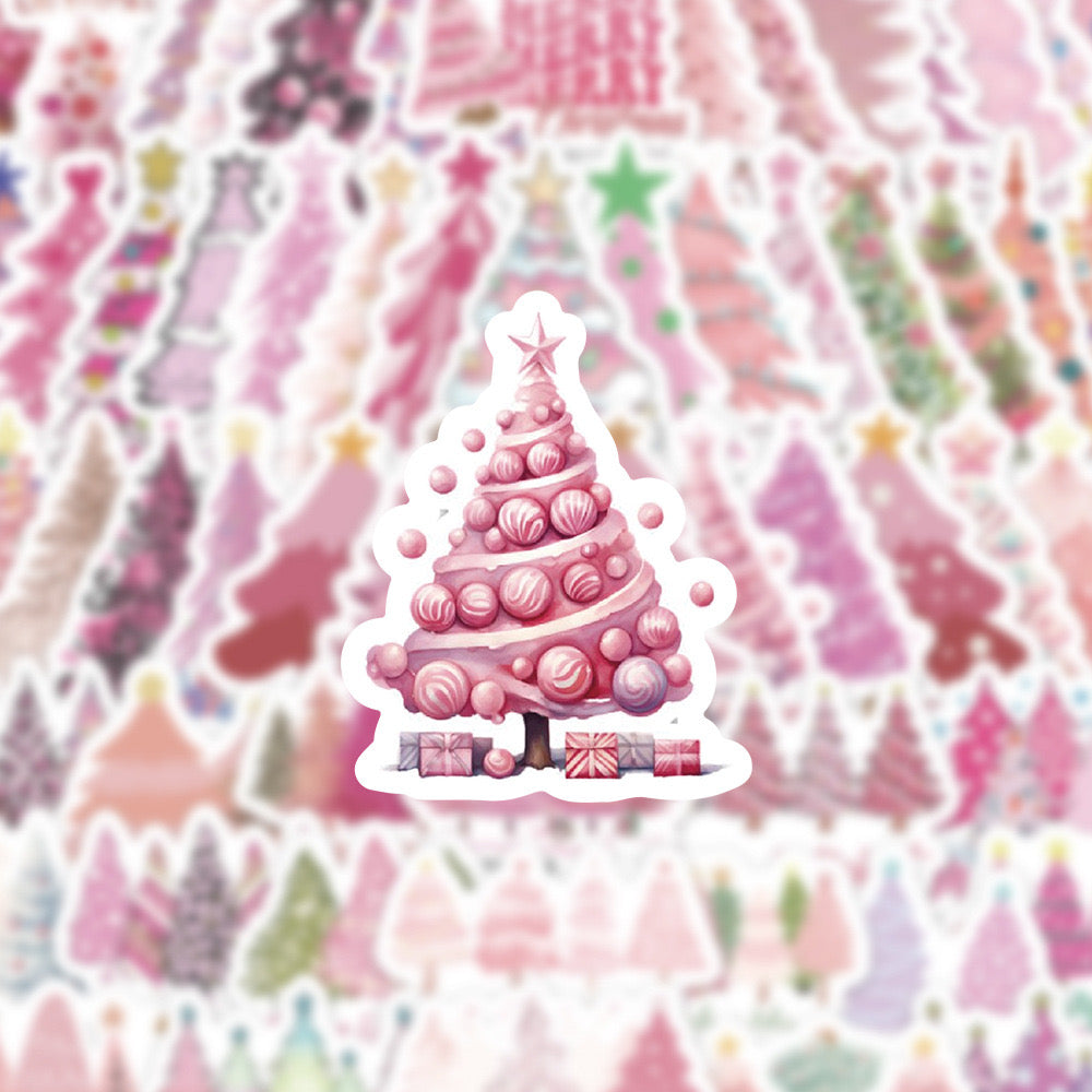 New Pink Christmas Tree Stickers